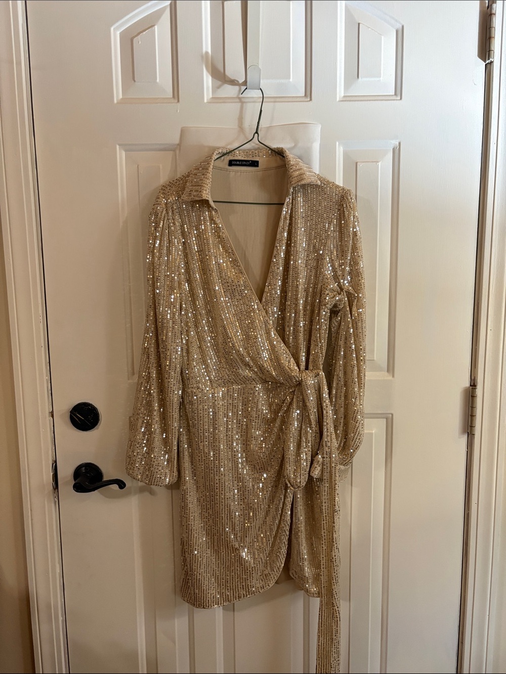 Sequin Wrap Dress in Gold - Women Dresses Prom